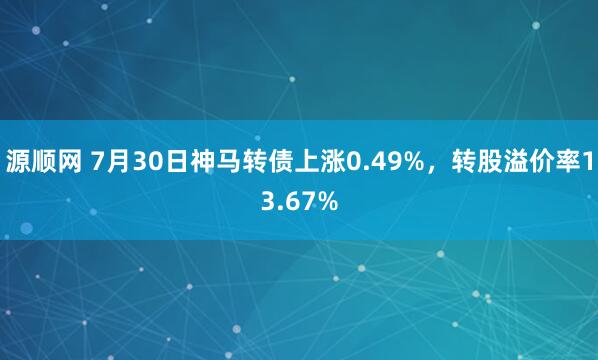 源顺网 7月30日神马转债上涨0.49%，转股溢价率13.67%
